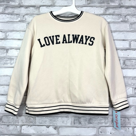 Cat & Jack Girls Cream Black Love Always Long Sleeve Sweatshirt - NWT - Picture 2 of 9